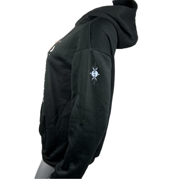 Black Fleece Lined Pullover Hoodie Sweatshirt Mushroom and Moon Designs - Picture 5 of 7